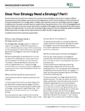 The cover of the PDF of Does Your Strategy Need a Strategy? Part I Special Report