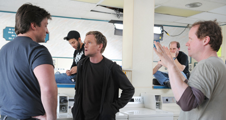 Joss Whedon directs a scene from 'Dr. Horrible' with Neil Patrick Harris and Nathan Fillion.