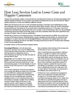 The cover of the PDF of How Lean Services Lead to Lower Costs and Happier Customers Special Report