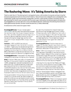 The cover of the PDF of The Reshoring Wave: It’s Taking America by Storm Special Report