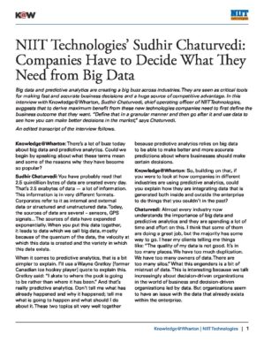 The cover of the PDF of NIIT Technologies’ Sudhir Chaturvedi: Companies Have to Decide What They Need from Big Data Special Report