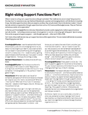 The cover of the PDF of Right-sizing Support Functions Part I Special Report