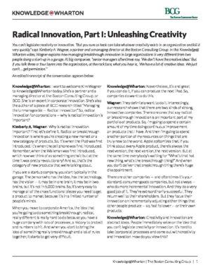 The cover of the PDF of Radical Innovation, Part I: Unleashing Creativity Special Report