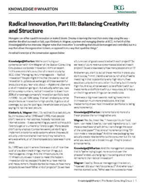 The cover of the PDF of Radical Innovation, Part III: Balancing Creativity and Structure Special Report
