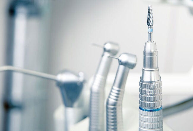 Dental handpieces and tools in a dental office.