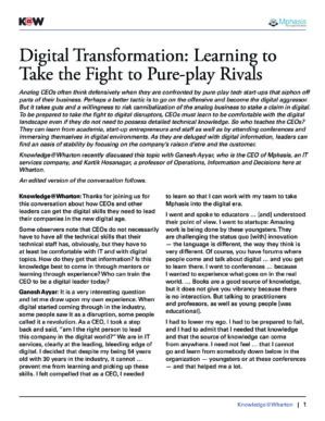 The cover of the PDF of Digital Transformation: Learning to Take the Fight to Pure-play Rivals Special Report