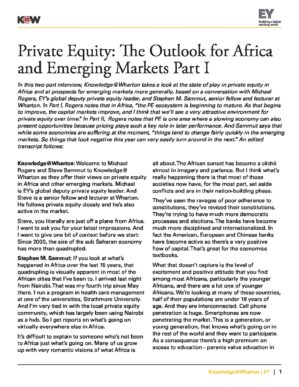 The cover of the PDF of Private Equity: The Outlook for Africa and Emerging Markets Part I Special Report
