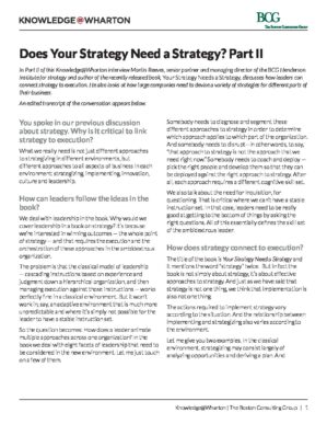 The cover of the PDF of Does Your Strategy Need a Strategy? Part II Special Report
