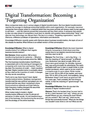 The cover of the PDF of Digital Transformation: Becoming a ‘Forgetting Organization’ Special Report