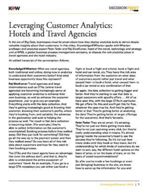 The cover of the PDF of Leveraging Customer Analytics: Hotels and Travel Agencies Special Report