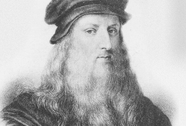 A sketch of a person with long hair and a beard wearing a cap, depicted in a classic, historical style.