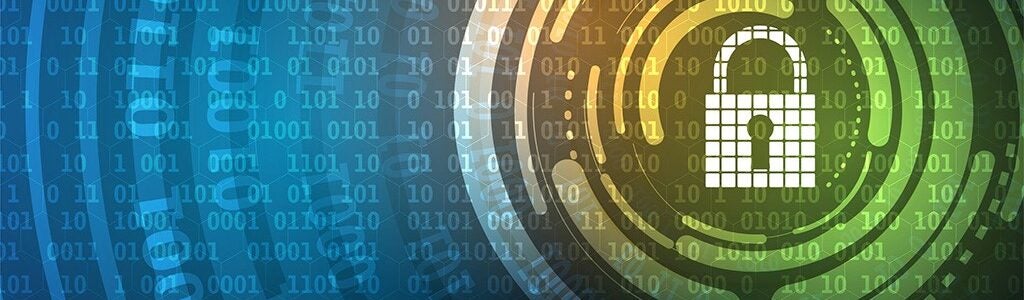 A digital illustration of a padlock surrounded by binary code. It represents cybersecurity or data protection.