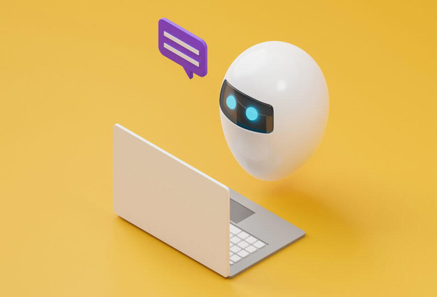 Illustration of a generative AI chatbot talking to someone on the computer about financial literacy