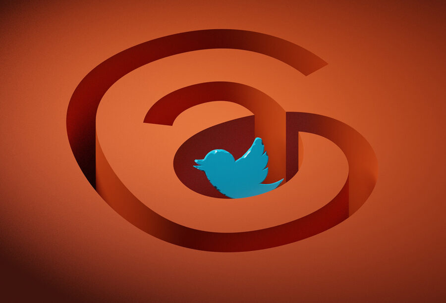 Illustration of the Twitter logo being swallowed by Meta's Threads logo