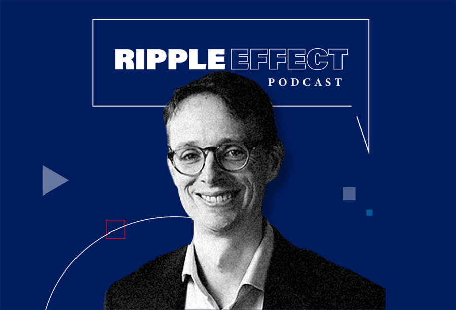 Graphic of Matthew Bidwell on the Ripple Effect podcast talking about the hybrid work model