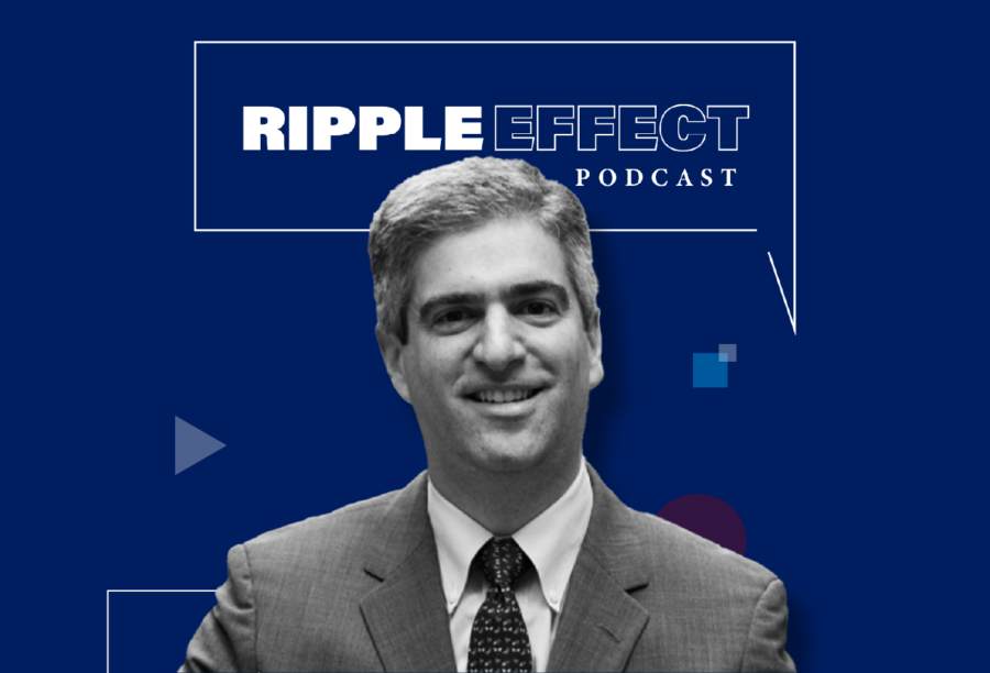 Headshot of Ben Keys in front of Ripple Effect podcast logo for his episode on Is the Real Estate Market Going to Crash?
