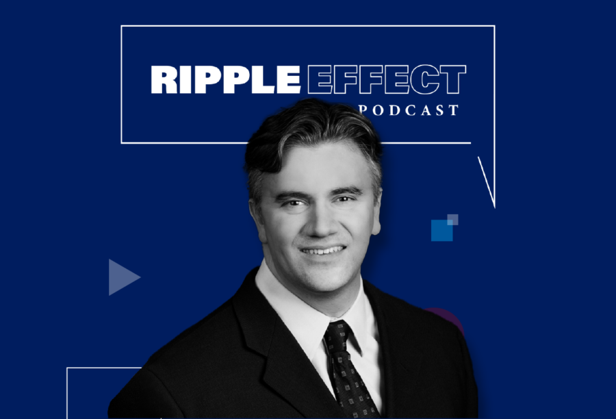 Headshot of Kent Smetters in front of Ripple Effect podcast logo for his episode on How Economic Modeling Can Identify Trends