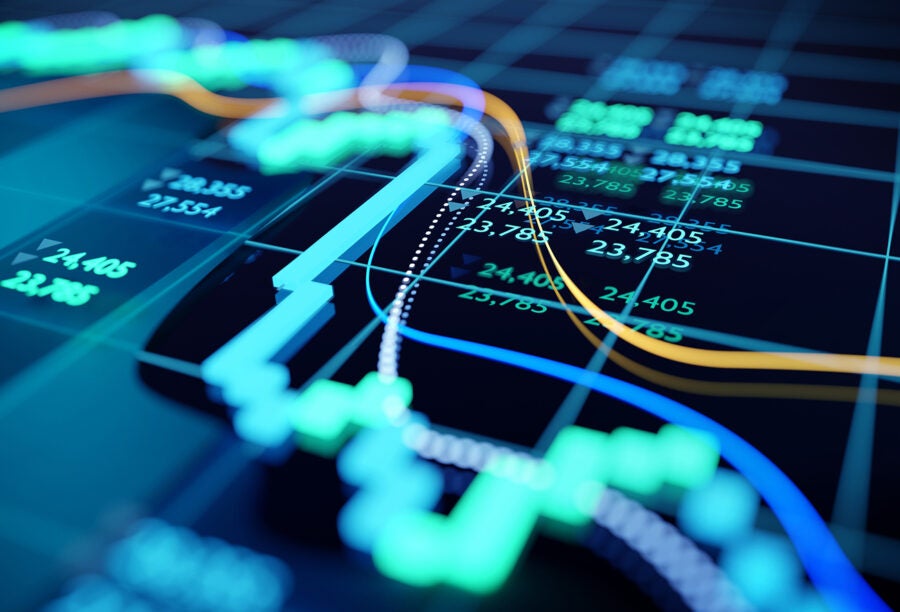 Close up image of a stock market graph to illustrate the threat of AI collusion in financial markets