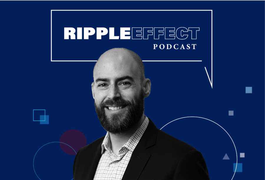 Headshot of Michael Parke in front of Ripple Effect podcast logo for his episode on Time management hacks for hybrid workers