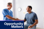 Doctor shaking the hand of a smiling patient to show how financial wellbeing matters in healthcare