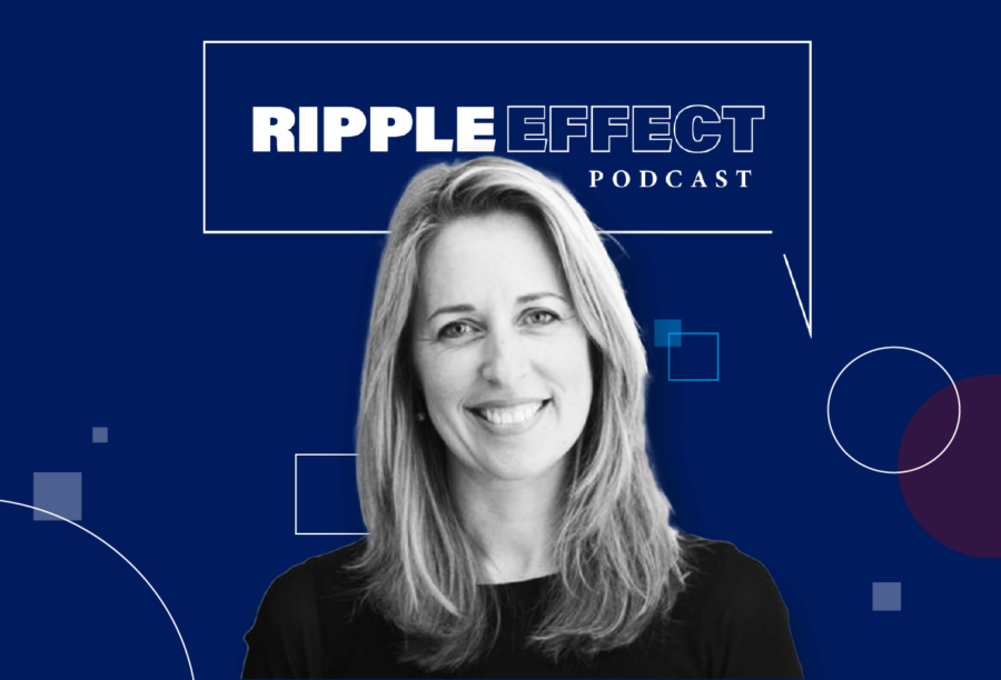Headshot of Martine Haas in front of Ripple Effect podcast logo for her episode on Challenges for women in the workplace