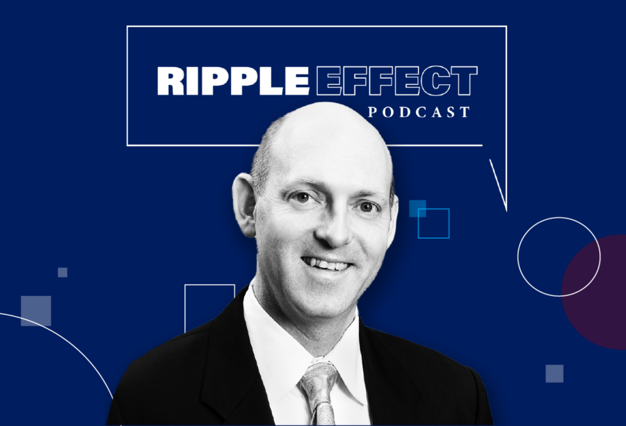 Headshot of Maurice Schweitzer in front of Ripple Effect podcast logo for her episode on Creating More Gender Equality in the Workplace