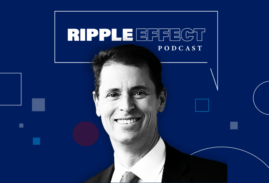 Headshot of Michael Roberts in front of Ripple Effect podcast logo for his episode on AI in financial literacy