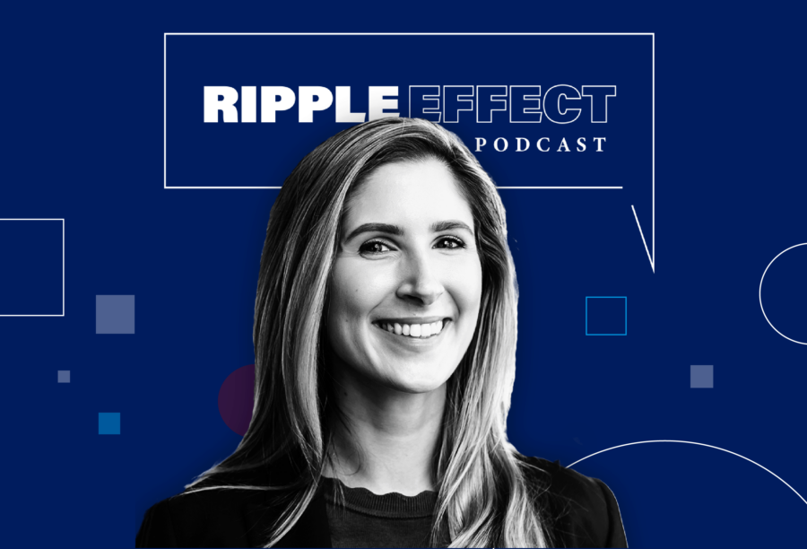 Headshot of Sasha Indarte in front of Ripple Effect podcast logo