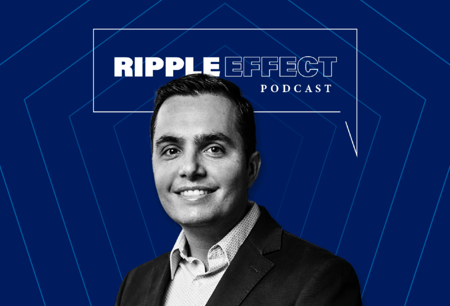 Headshot of Exequiel Zeke Hernandez in front of Ripple Effect podcast logo for his episode on his book The Truth About Immigration