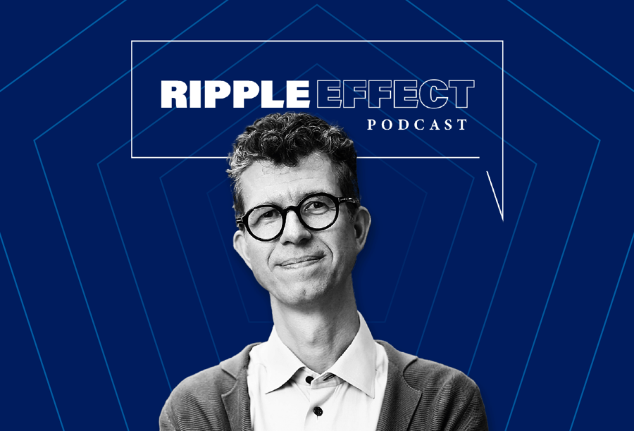 Headshot of Stefano Puntoni in front of Ripple Effect podcast logo