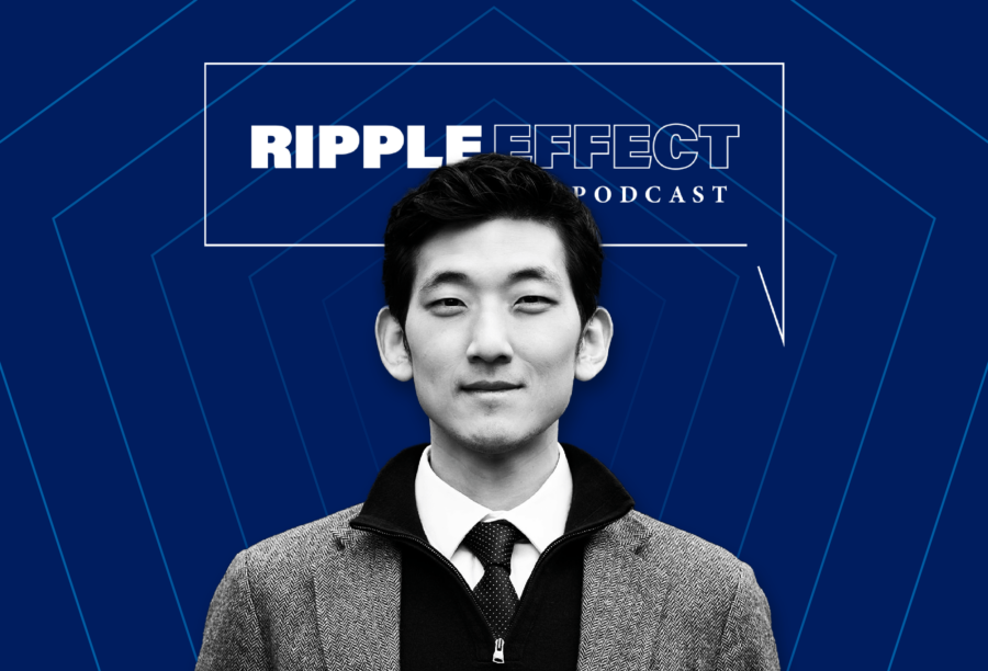 Headshot of R. Jisung Park in front of Ripple Effect podcast logo