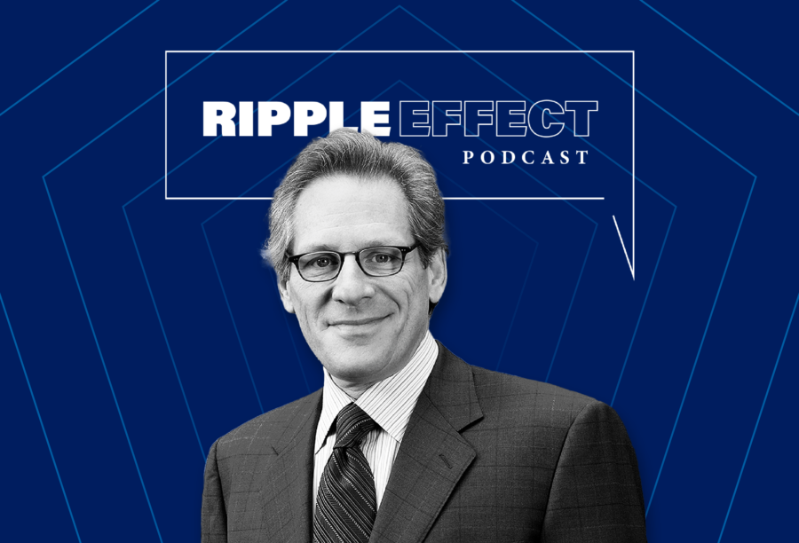 Headshot of Stewart Friedman in front of Ripple Effect podcast logo