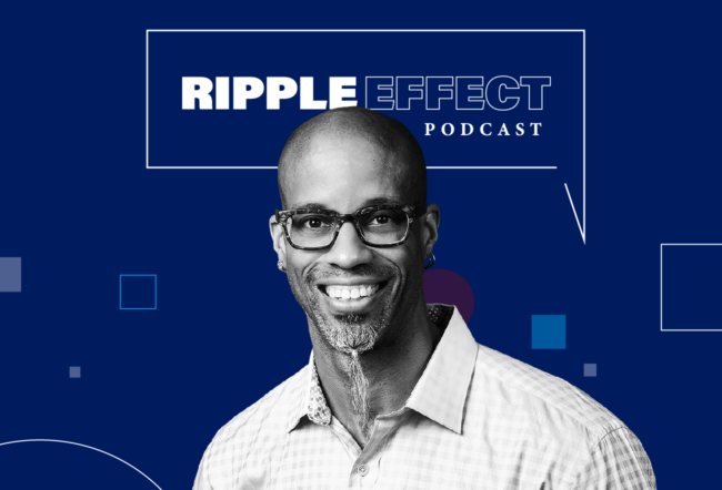 Headshot of Americus Reed in front of Ripple Effect podcast logo for his episode on whether brands are playing it safe during elections