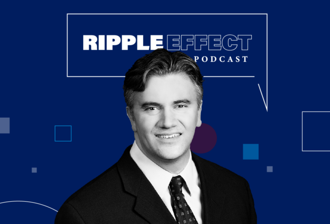 Headshot of Kent Smetters in front of Ripple Effect podcast logo for his episode on how election tax plans affect your paycheck