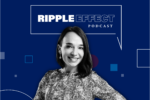 Headshot of Cait Lamberton in front of Ripple Effect podcast logo for her episode on understanding cryptocurrency