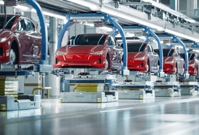 Electric vehicle production line in a smart factory.