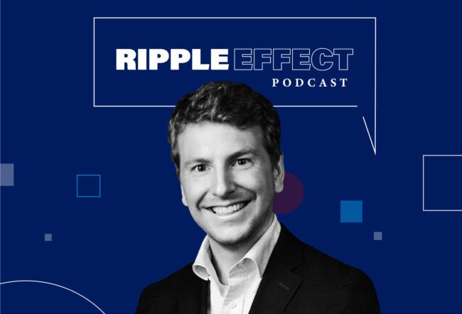 Headshot of Daniel Garrett in front of Ripple Effect podcast logo for his episode on international business taxes