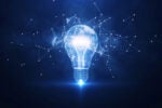 Glowing lightbulb with constellations around it to signify creativity and new ideas