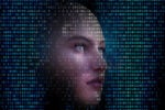 Human face with a binary code overlay
