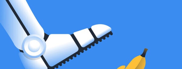 Illustration of a robot foot about to step on a banana peel