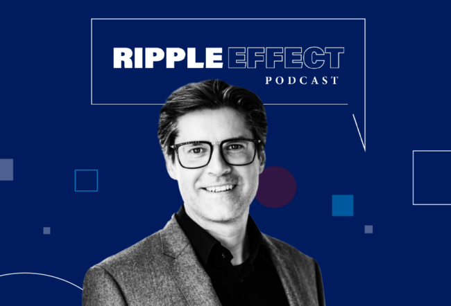 Headshot of Iwan Barankay in front of Ripple Effect podcast logo for his episode on wellness at work