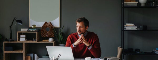 Man working in a home office as a freelancer.