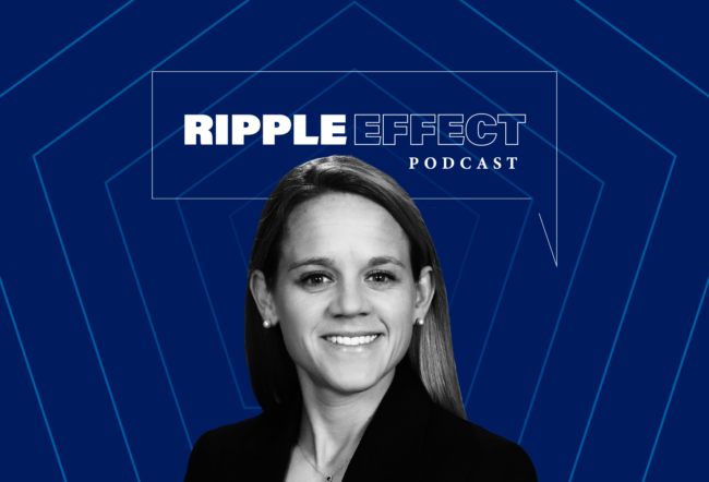 Headshot of Annie Wilson in front of Ripple Effect podcast logo