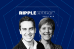 Headshots of Tyler Wry and Katherine Klein in front of the Ripple Effect podcast logo