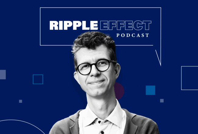 Headshot of Stefano Puntoni in front of Ripple Effect podcast logo