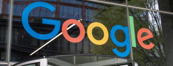 Google logo on the glass facade of a building