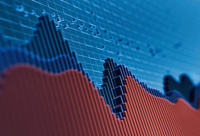 3D rendered image of a financial graph with waves stacked on top of eachother