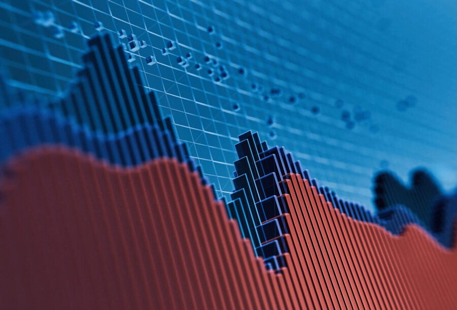 3D rendered image of a financial graph with waves stacked on top of eachother