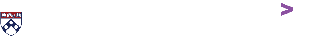 Blue and red university shield next to a large purple right arrow.